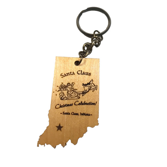 Santa Claus Indiana Wooden Keychain Souvenir Christmas Celebration - Picture 1 of 3